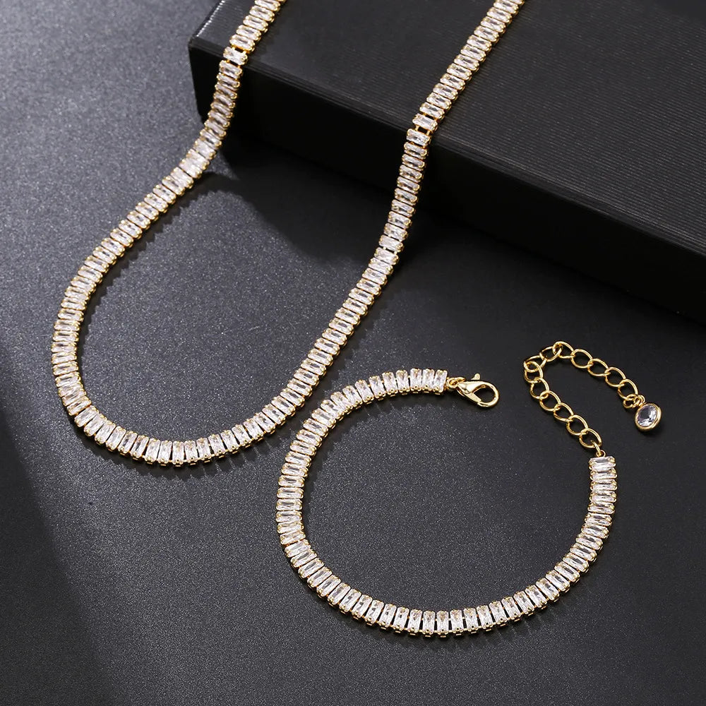 Luxury Bling Crystal Chic Choker Necklace Set for Women Man Hip Hop Geometric Tennis Necklaces Set Wedding Jewelry Accessories