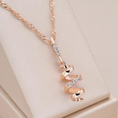 Kinel New 585 Rose Gold Color Geometry Rotate Pendant Necklace for Women Natural Zircon Accessories Bridal Trend Daily Jewelry