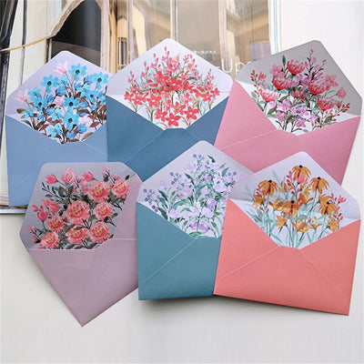 6pcs/set Printed Flower Envelope Letter Paper Kawaii Stationery Wedding Greeting Card Invitation Bag Office School Supplies