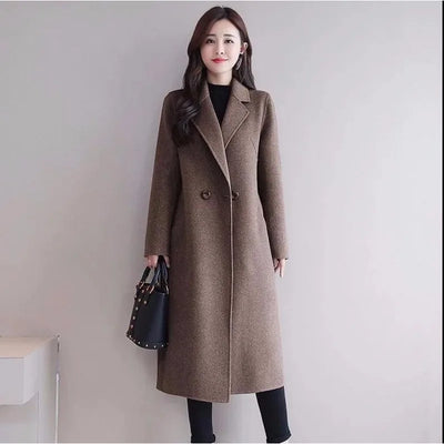 Woolen Coat Women's Medium Long Plus Size Fashion Simple Coat Autumn Winter Korean Style Solid Version Loose Lady Overwear