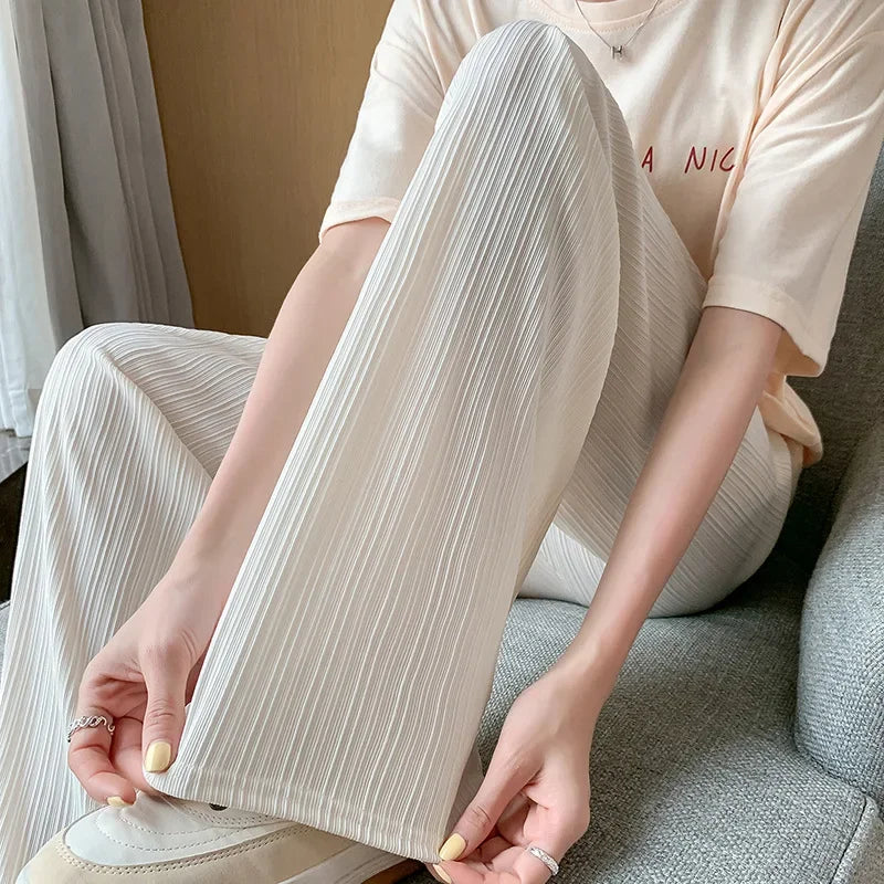 Breathable High-waisted Chiffon Bell Bottoms Women's Casual Slimming Straight-leg Trousers Spring Autumn Thin Version