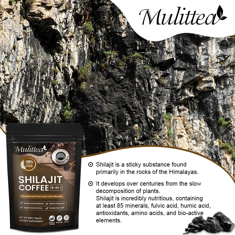 Mulittea Pure Himalayan Organic Shilajit Resin Contains 85+ trace Minerals and Futretinoin For Focus and Energy Immunity