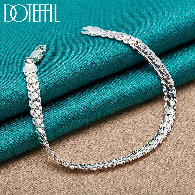 DOTEFFIL 925 Sterling Silver 6mm Side Chain 16/18/20/22/24 Inch Necklace For Women Man Fashion Wedding Engagement Jewelry Gifts