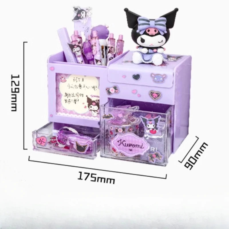 Miniso Sanrio Pen Holder Organizer Kawaii Kuromi Melody Cinnamoroll Sticker Desktop Storage Box Big Capacity Stationery Storage