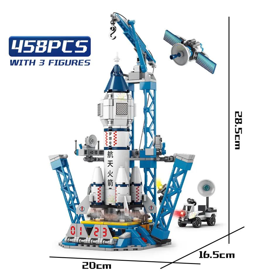 HUIQIBAO Space Aviation Manned Rocket Building Blocks With Astronaut Figure City Aerospace Model Bricks Children Toys for Kids