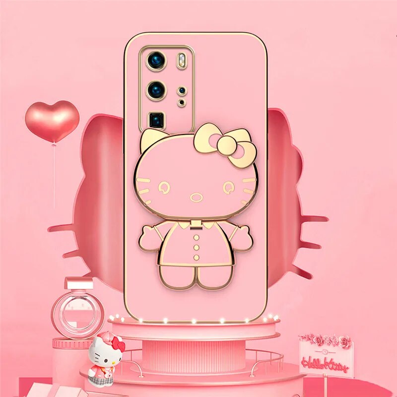 Hello Kitty Mirror Silicone Phone Case For Samsung Galaxy S23 Ultra S22 S21 S20 FE S10 Note 20 10 Plus A24 A34 A54 Plating Cover