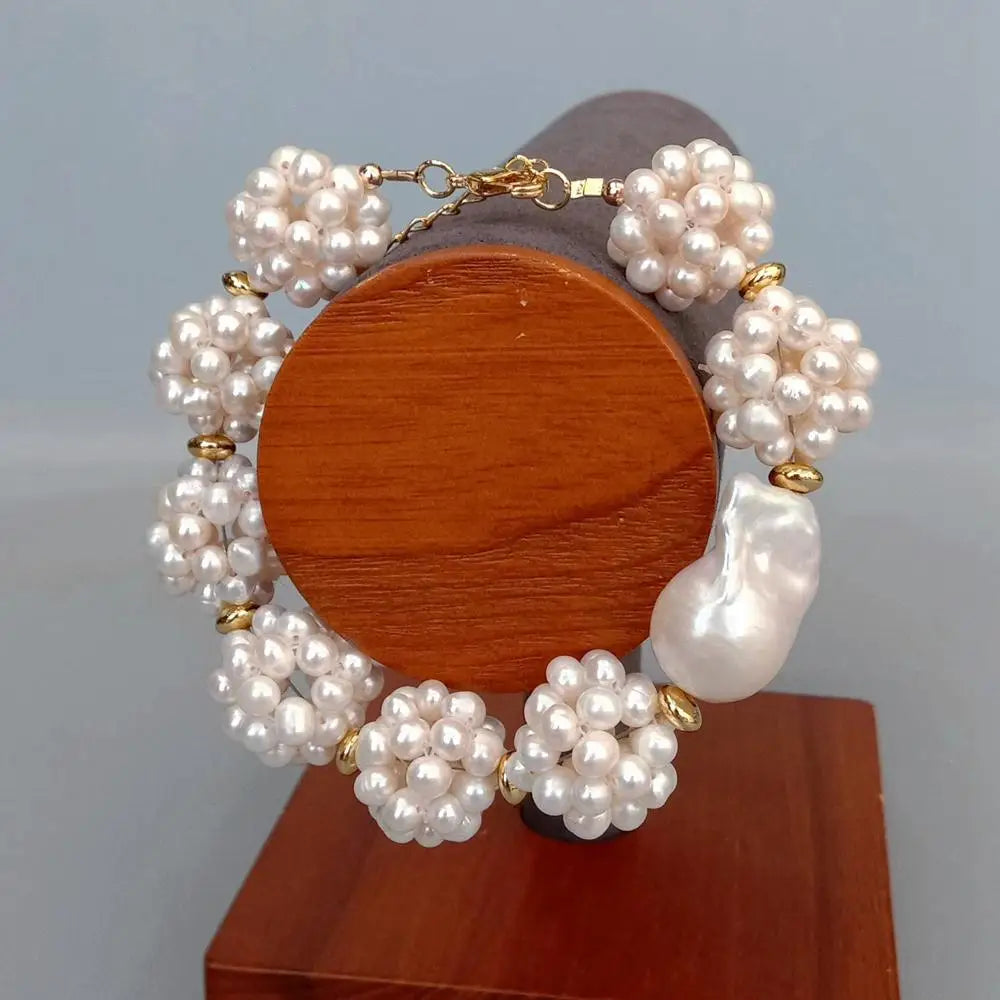 Y.YING Cultured White Pearl Bracelet Hand Made Pearl Bead Keshi Pearl For Women Boho Beach Fashion