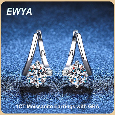 EWYA 100% Real 2CT D Color Moissanite Hoop Earrings For Women Party S925 Sterling Silver Diamond Earring Fine Jewelry Wholesale