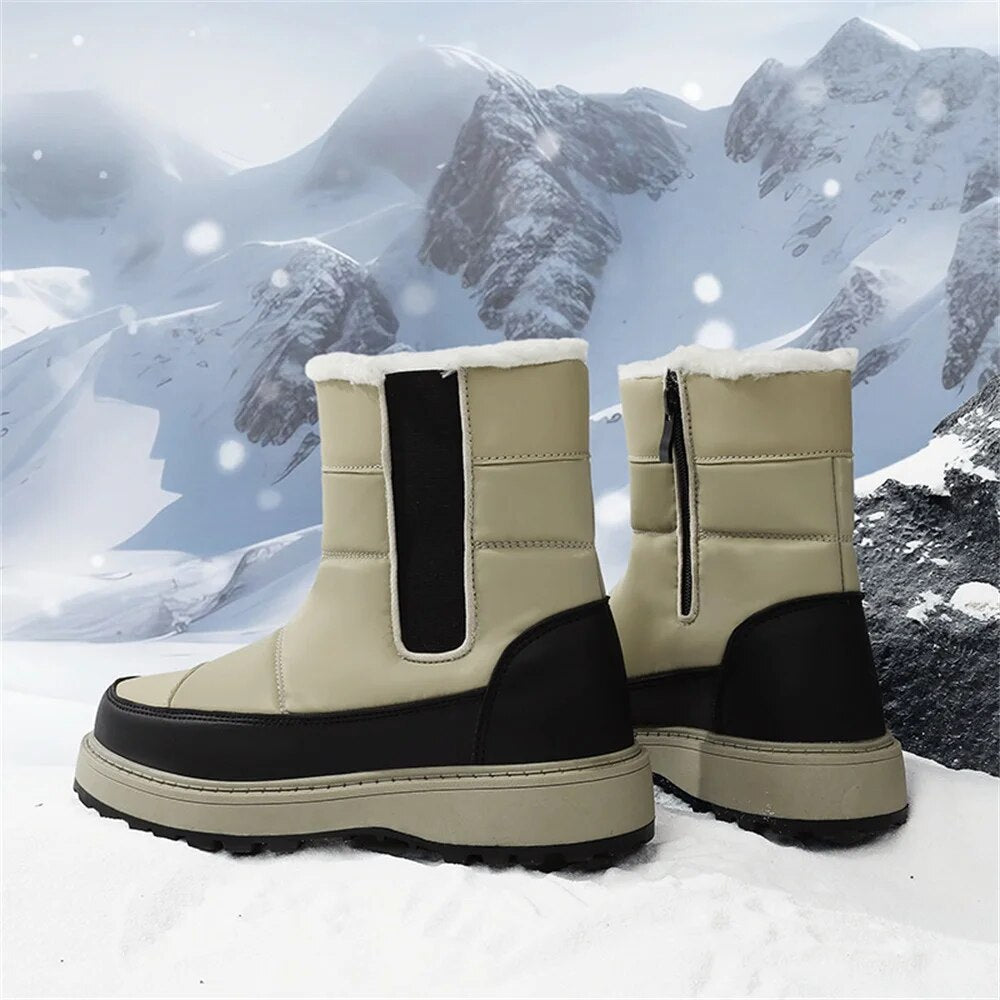 RIZABINA Women's Snow Boots Winter Outdoor Waterproof Thick Plush Zipper Mixed Color Hiking Boots Casual Cotton Shoes Size 36-42