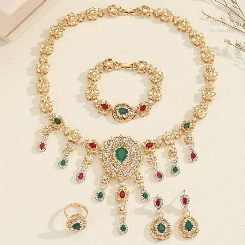 2024 Women's New Personality Temperament Necklace Four-piece Fashion Wedding Dance Jewelry Set Wholesale Female Earings Girl