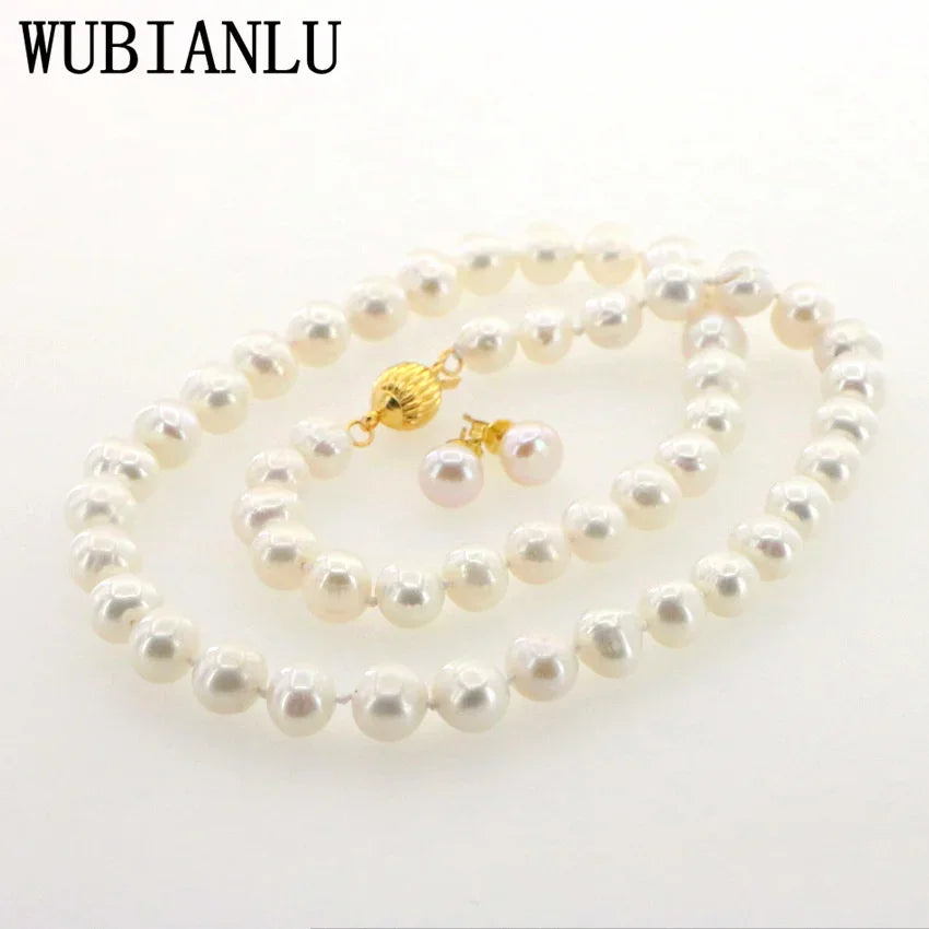 WUBIANLU Charming Women Hot Sale 8-9mm Purple Pink Akoya Cultured Pearl Necklace 45cm Earring Jewelry Wholesale And Retail