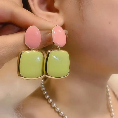 KADRUFI Women Orange-white Contrast Color Glaze Korean Fashion Earrings Brincos Temperament Square Piercing Drop Earring Jewlery