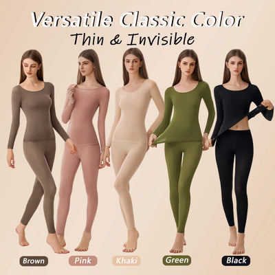 Women's Seamless Thermal Underwear Ultra-thin Set Breathable Comfortable Long Sleeve Slim Fit Base Top Highly Elastic Set