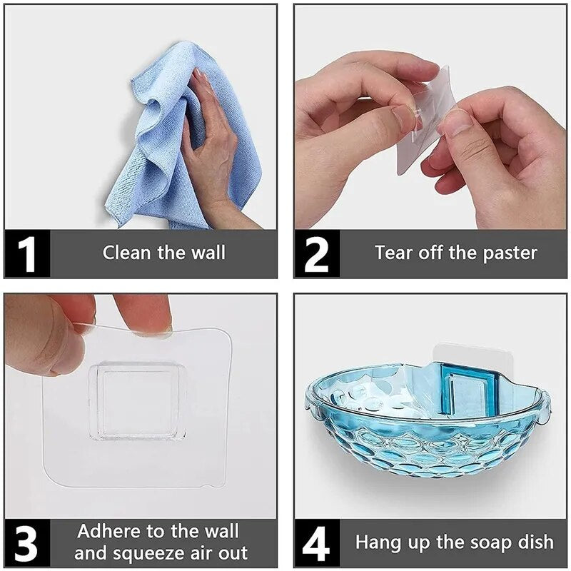 Soap Holder Soap Dishes Sponge Container with Wall Hook for Shower Kitchen Sink Adhesive No Drilling Bathroom Accessories