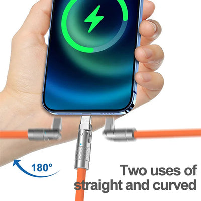 120W 7A Fast Charge Cable 180 Degree Rotation Elbow Game Cord For iPhone Xiaomi Samsung OPPO VIVO Micro USB Type C Charge Cable