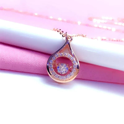 585 Purple Gold Plated 14K Rose Gold Shiny Water Drop Necklace Pendant Exquisite Crystal Wedding Party Jewelry For Girlfriend