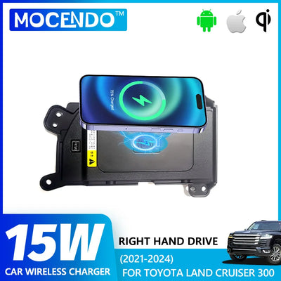 Fast Charge 15W Car QI Wireless Charging Panel For Toyota Land Cruiser 300 RHD 2021 2022 2023 2024 Phone Charger Plate Holder