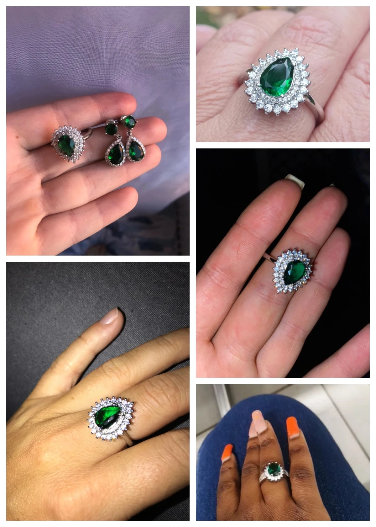 CAOSHI Luxury Women's Finger Rings for Party Bright Green Pear-shaped Crystal Noble Lady Vintage Style Accessories Gorgeous Gift