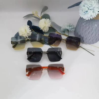 Oversized Fashion Rimless Sunglasses for Men and Women - Vintage Square Sun Glasses Eyewear with UV400 Protection