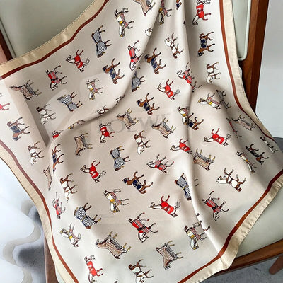 2022 Horse Print Female Silk Neck Scarf Square Hair Scarves Foulard Head Band Shawls Wraps Neckerchief Bandana Women