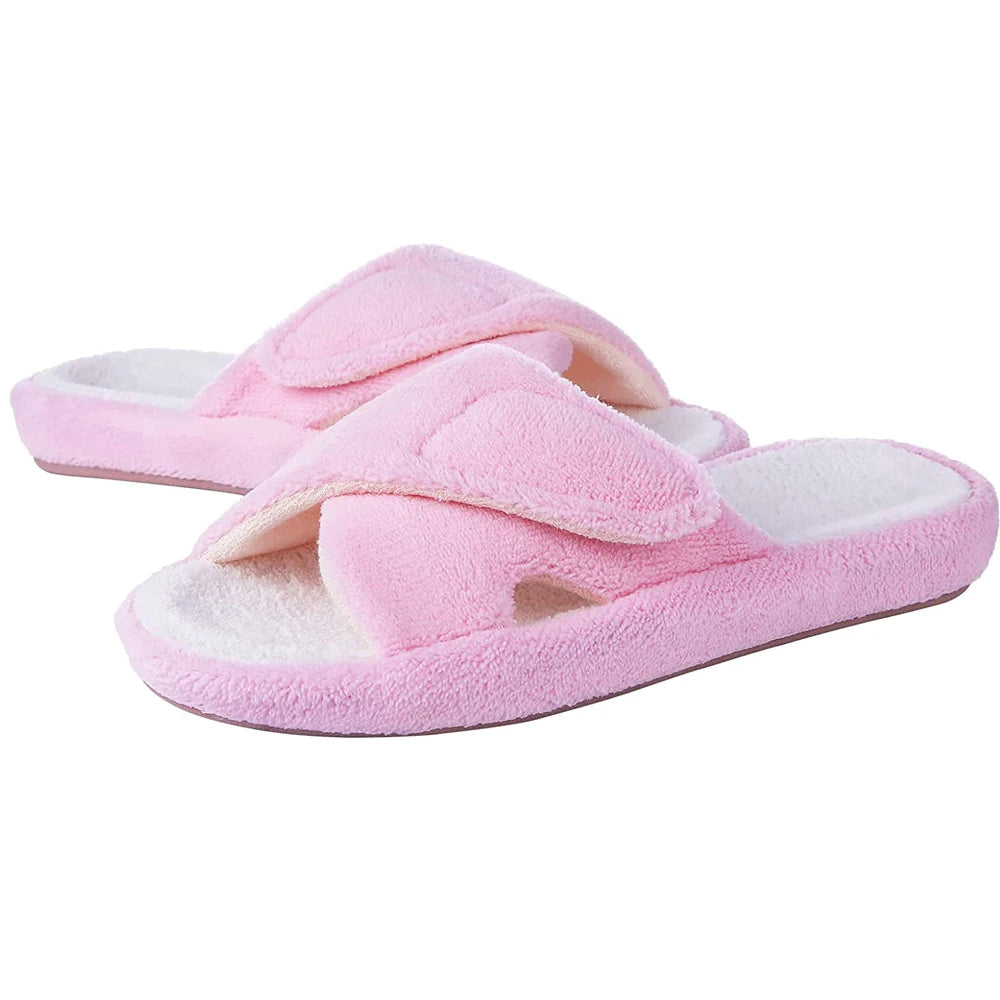 Pallene Cross Band Cotton Slippers Women Indoor Fuzzy Slippers For Ladies Non-slip Cozy Flats Slippers Open Toe House Slippers