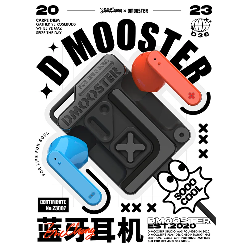 Dmooster D36 true wireless Bluetooth gaming earphones with color semi in ear embedded sliding and uncovered charging case