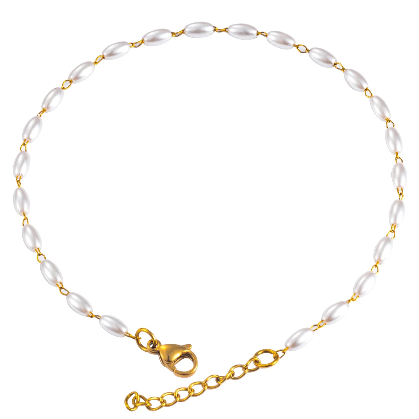 Gold Color Plated Stainless Steel Oval Pearl Bracelet Handmade Bead Chain Bracelet Waterproof For Women Fashion Jewelry