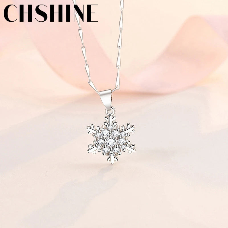 CHSHINE 925 Sterling Silver Snowflake Zircon 16-30 Inch Pendant Necklace For Women Wedding Party Gift Fashion Jewelry