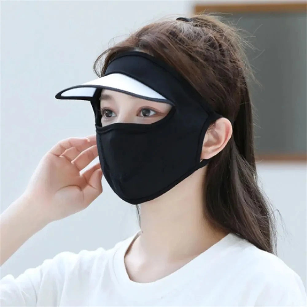 Summer Sunscreen Ice Silk Mask UV Protection Face Cover Sunscreen Veil Face With Brim Outdoor Cycling Sun Protection Hats Caps