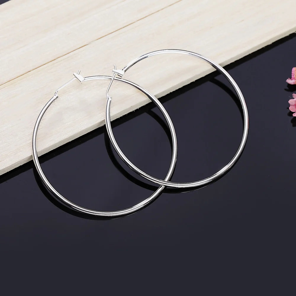 Fashion 925 Sterling Silver 5MM Circle Round Simple Hoop Earrings For Women Wedding Luxury Party Fine Jewelry Christmas