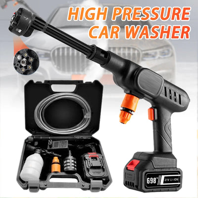 High Pressure Car Wash Gun 6-IN-1 30000mAh Wireless Spray Nozzle Generator Water Gun Spray Cleaner Car Washing Machine