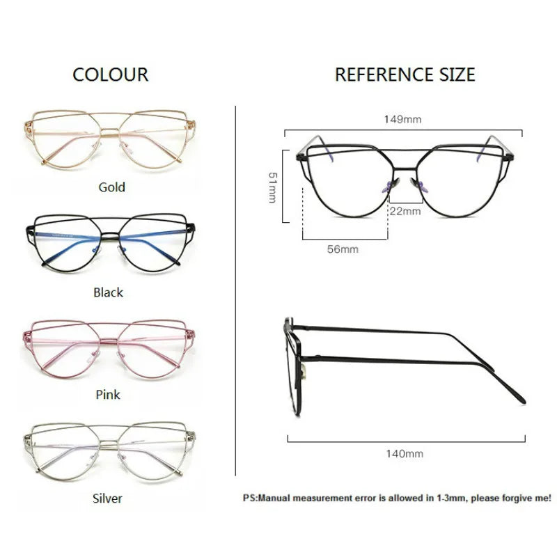 quality vintage Cat Eye glasses clear lens men women fashion gold metal frame eyeglasses oversized black 2022