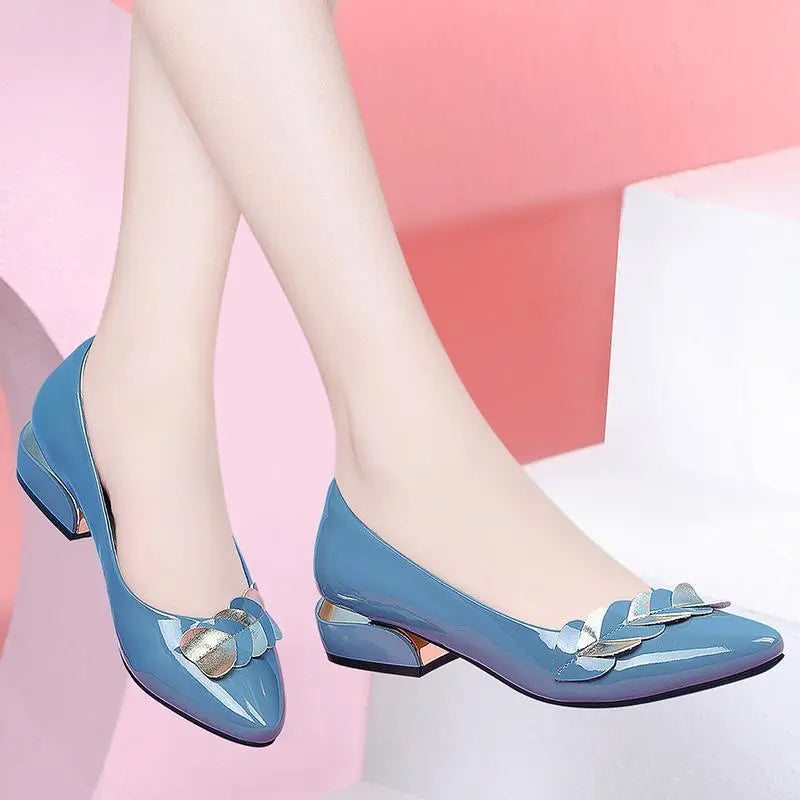 Low Heel Elegant Blue Normal Leather Casual Shoes for Women 2023 Ladies Summer Footwear Pointed Toe Spring Luxury Brand Young 39