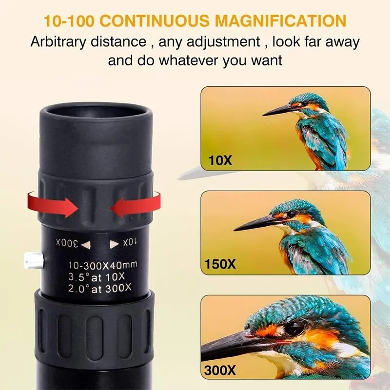 10-300X40 Zoom Len Spin Monoculars Mini Long Range Spyglass Telescope HD Outdoor Mobile Phone Photo Night Vision for Hunting