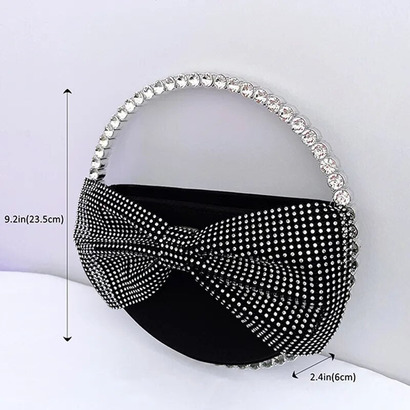 Round Handle Diamond Bow Evening Bag Women Wedding Party Glittering Crystal Clutch Purses And Handbags Designer Luxury Wallets