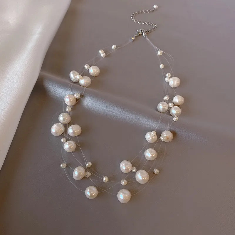 Korea New Design Fashion Jewelry Natural Freshwater Pearl Hand Winding Necklace Elegant Women Party Accessories