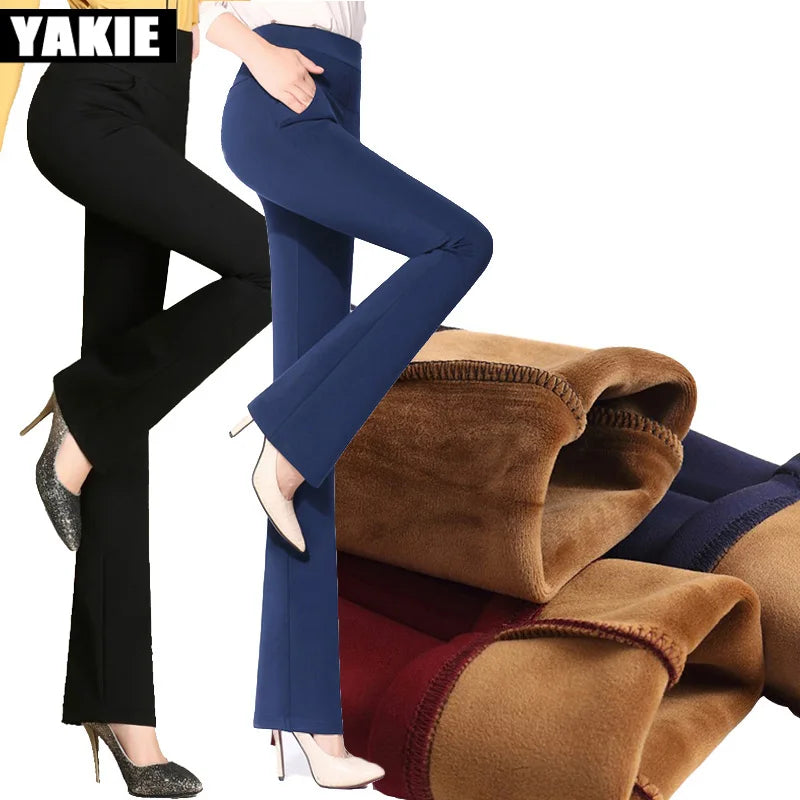 Vintage Office skinny Women Pants Trousers Zipper High Waist Pocket Flare pants formal OL Office Career Capris Work Wear Black