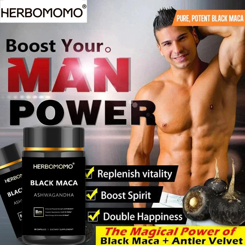 Black Maca Booster for Men - Maca Supplements for Health, Energy & Endurance, Muscle Mass