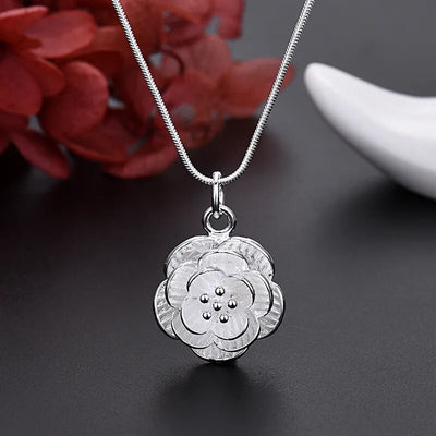 JewelryTop Fine 925 Sterling Silver Charm Flower Necklace Earring Bangle Jewelry for Women Retro Set Wedding Gift TRENDY