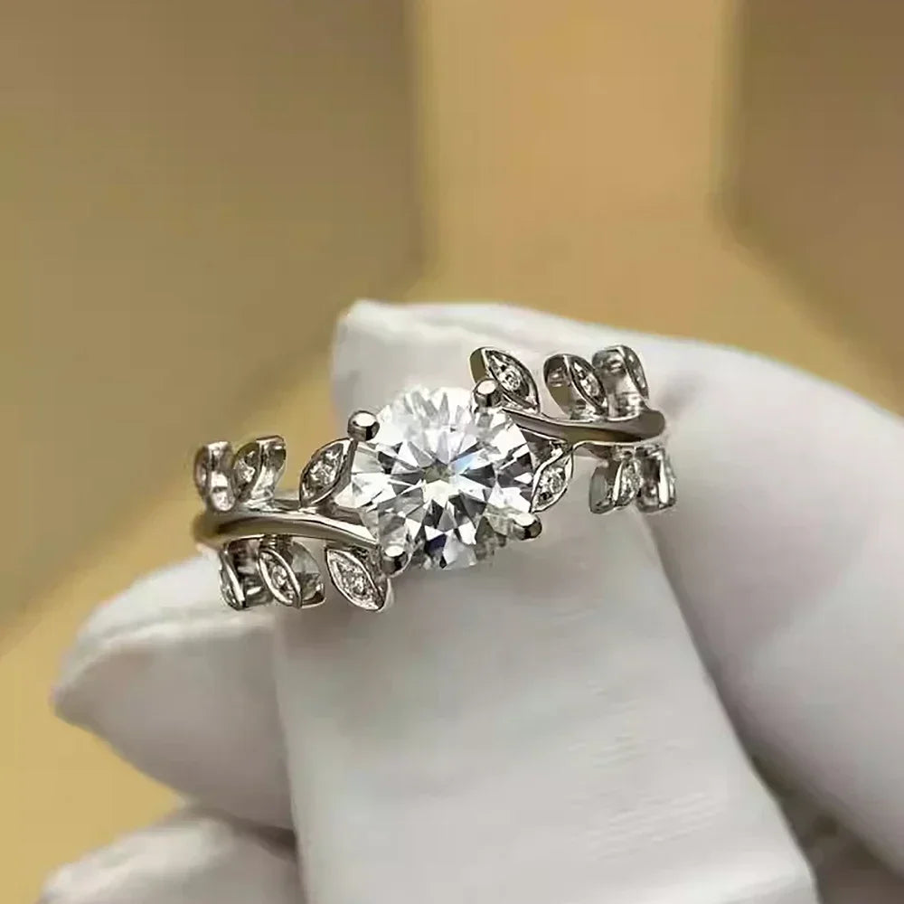 1carat Leaf Moissanite Diamond Engagement Rings for Women 925 Sterling Silver Plated 18k White Gold Wedding Band Promise Ring