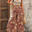 Plus Size Summer Bohemian Style Print Long Wide Leg Pant Women Irregular Ruffle Pleated Loose Ladies Trousers Fashion Woman Pant