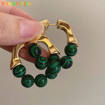 The Green Beads Metal Earrings European And American Style Hip-hop Punk Personality Fashion Stud Earrings Ms Travel Accessories