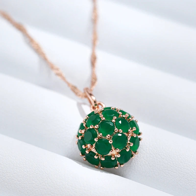 Kinel Unusual Full Sparkling Green Natural Zircon Pendant Necklace for Women Luxury 585 Rose Gold Color Party Daily Fine Jewelry