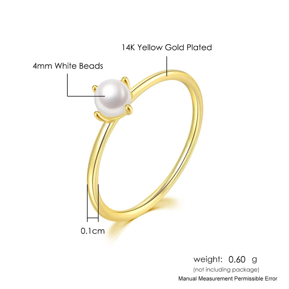 ZHOUYANG Ring For Women Delicate Mini Pearl Thin Ring Minimalist basic Style Light Yellow Gold Color Fashion Jewelry