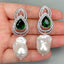 Y·YING Cultured White Keshi Pearl Green Cz Drop Omega Stud Earrings For Women Girl Friend Gift Adjustable