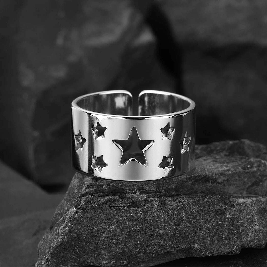 Kinitial April Stainless Steel Star Ring Women's Cutout Ring Broadband Ring Boyfriend Ring Stainless Steel Ring New Gifts