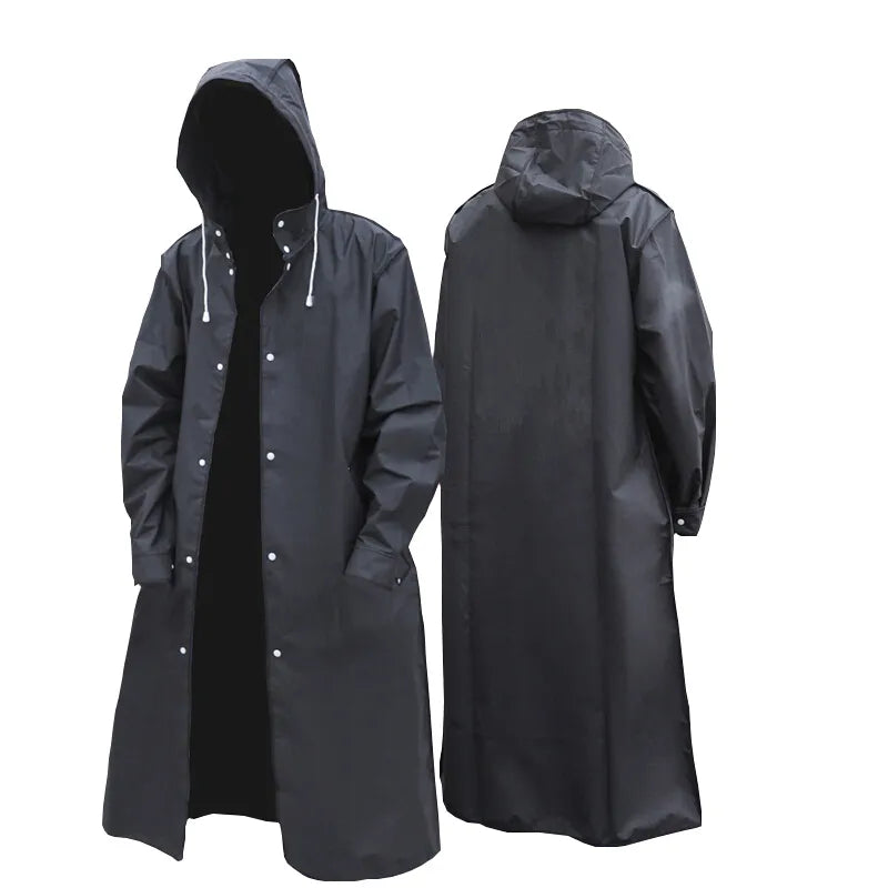 Outdoor Long Raincoat Black Waterproof Women Men Rain Coat Hooded Hiking Travel Fishing Climbing Thickened Cycling Rain Jacket