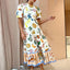 2024 Summer Women's New Elegant Printed Waist-Controlled Round Neck Puff Sleeve Dress Vintage Dress Dresses