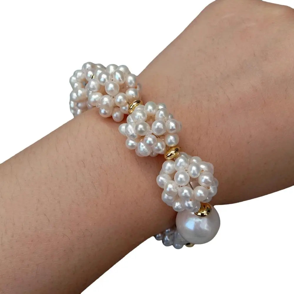 Y.YING Cultured White Pearl Bracelet Hand Made Pearl Bead Keshi Pearl For Women Boho Beach Fashion