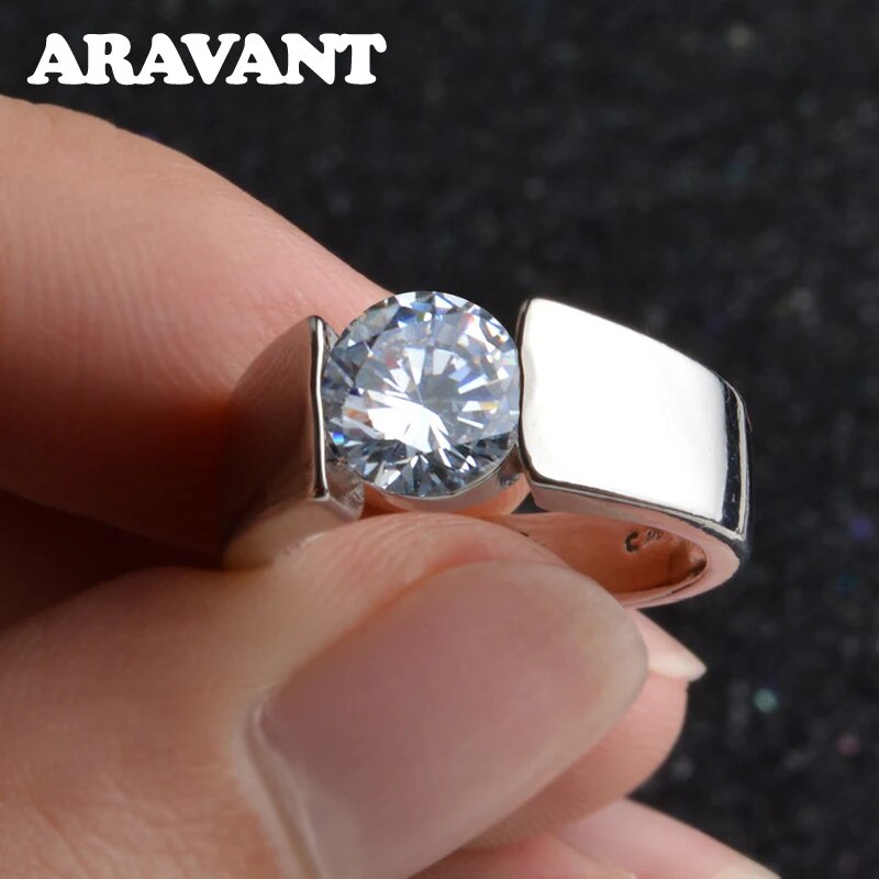 Aravant 925 Silver 8mm Zircon Finger Ring For Women Fashion Jewelry Gifts